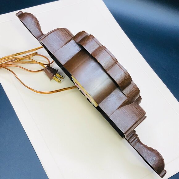 Vintage 70s SPARTUS USA Plastic Faux Wood Rolling Pin Plug In Wall Clock Rustic - Picture 4 of 14